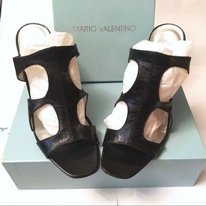 Valentino Black Leather Sandal Heels 6.5